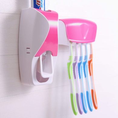 Дозатор для зубной пасты с держателем для щеток, цвет розовый + белый (4425)